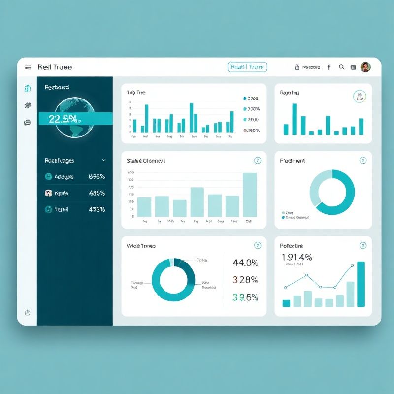 Interaktivni dashboard s KPI pločicama i grafovima u teal paleti